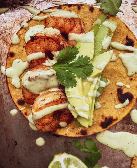 SHRIMP TACOS WITH CILANTRO LIME AIOLI